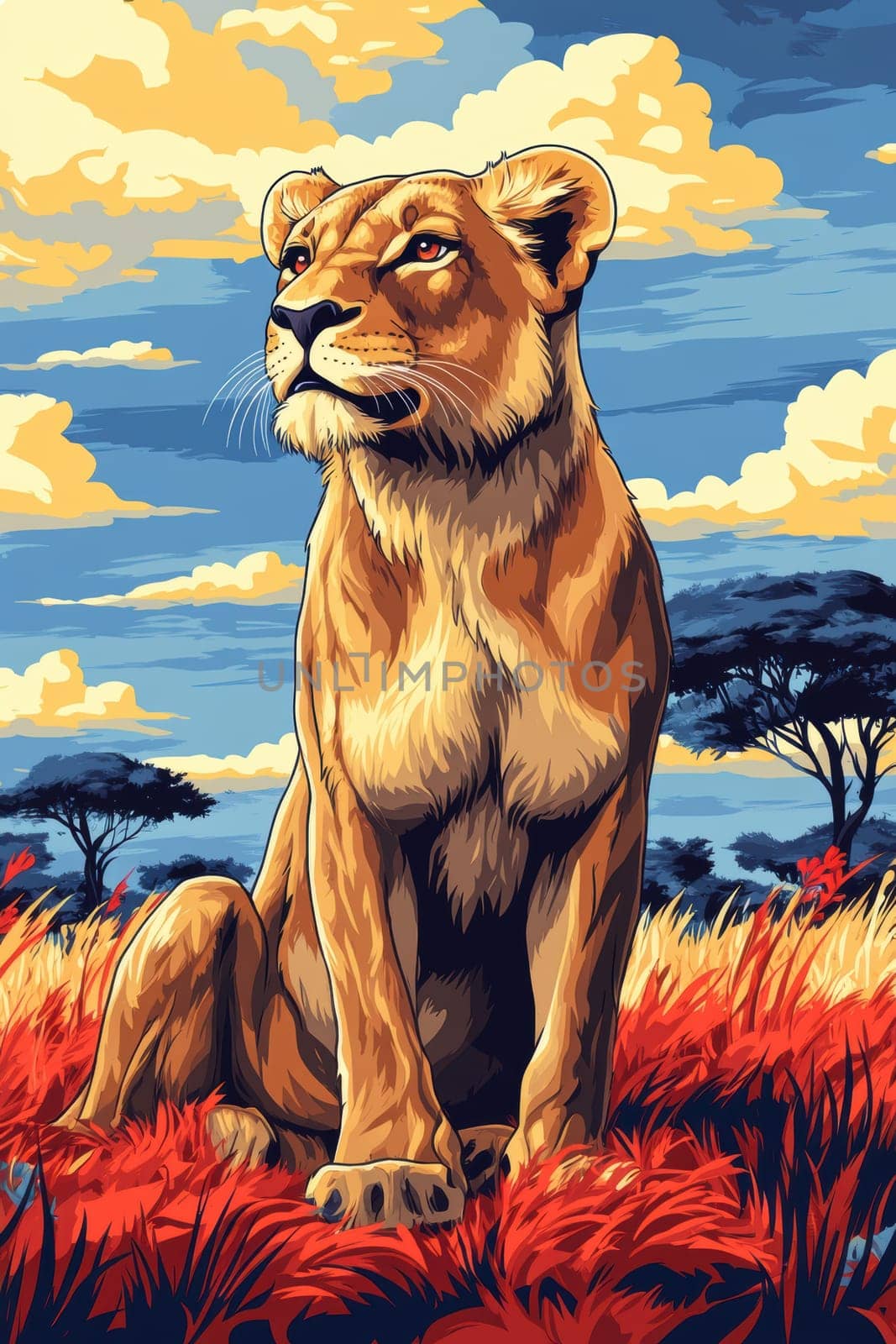 Illustration for children, savannah animals. AI generative.