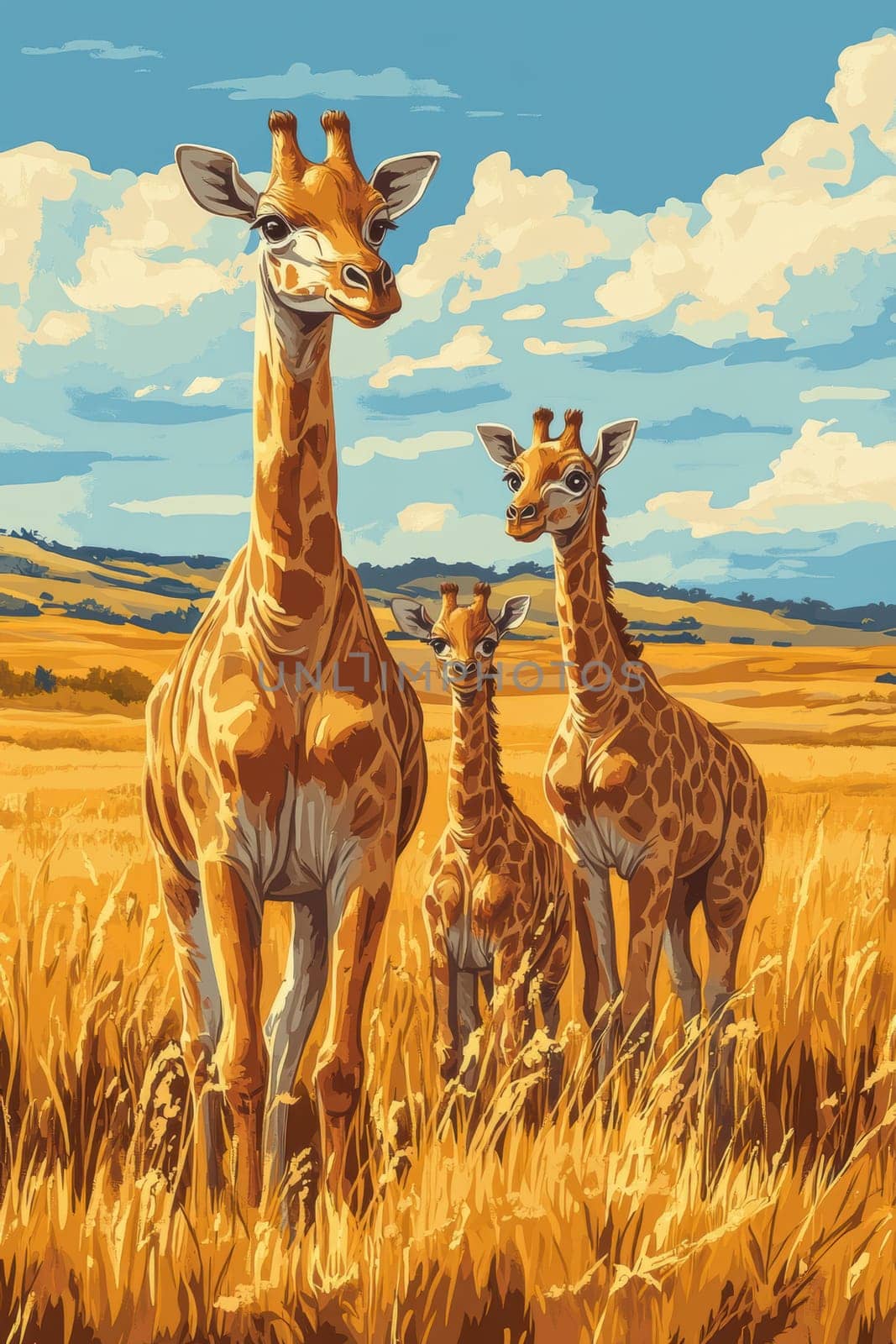 Illustration for children, savannah animals. AI generative.