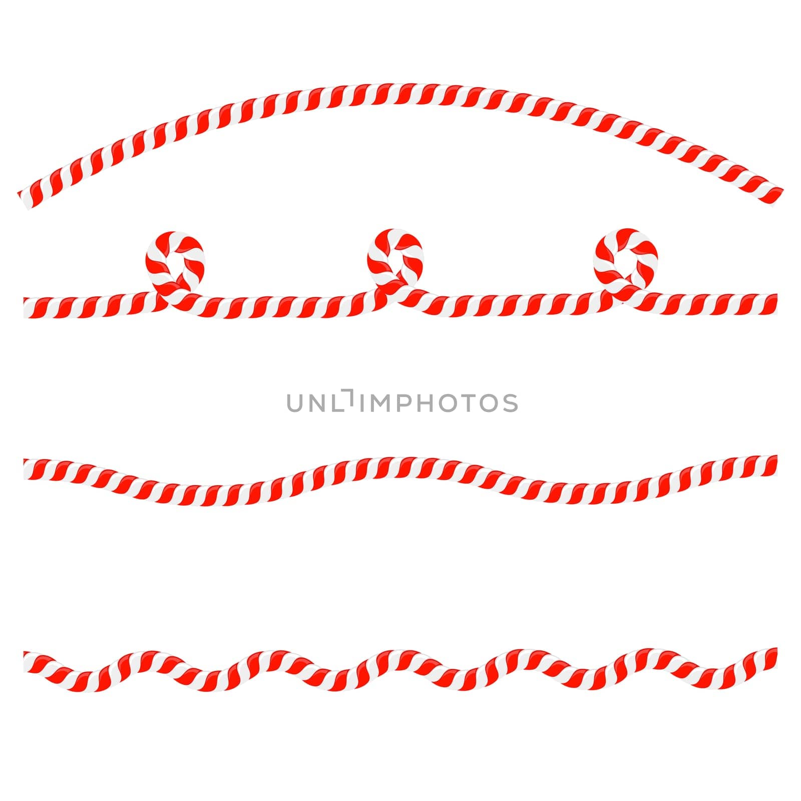 Vector Christmas candy cane lines isolated on white background. Xmas symbol. Traditional xmas candy with red and white stripes. Santa caramel cane with striped pattern.