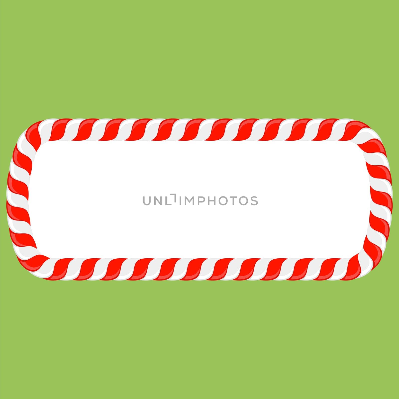 Raster Christmas candy cane frame with red and white stripes on green background. Xmas border.