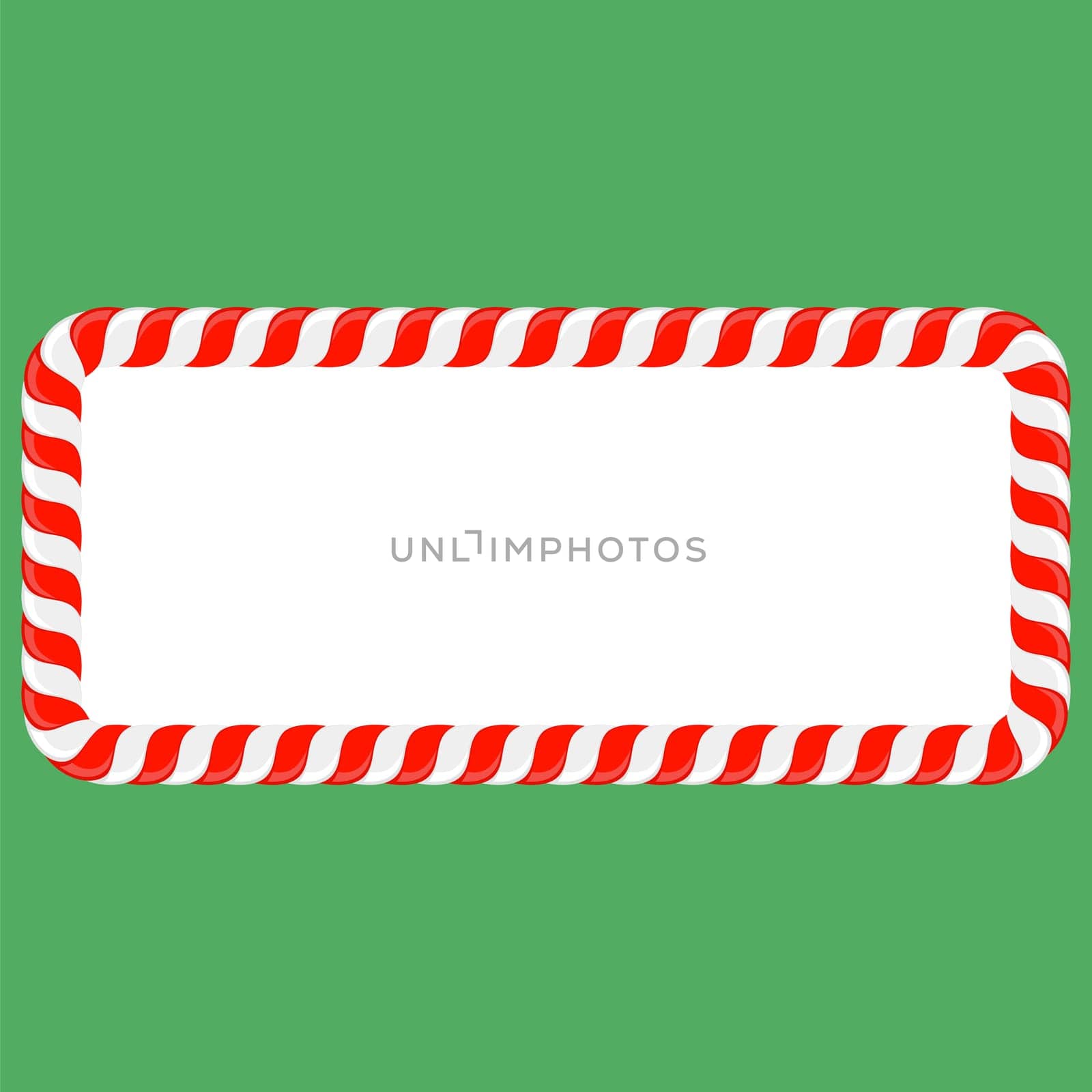 Vector Christmas candy cane frame with red and white stripes on green background. Xmas border.