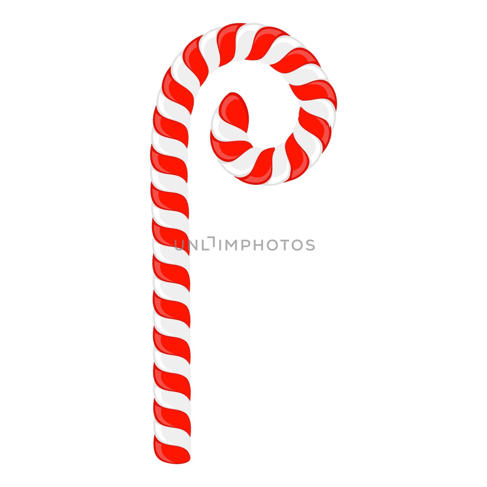 Vector Christmas candy cane icon isolated on white background. Xmas symbol. Traditional xmas candy with red and white stripes. Santa caramel cane with striped pattern.