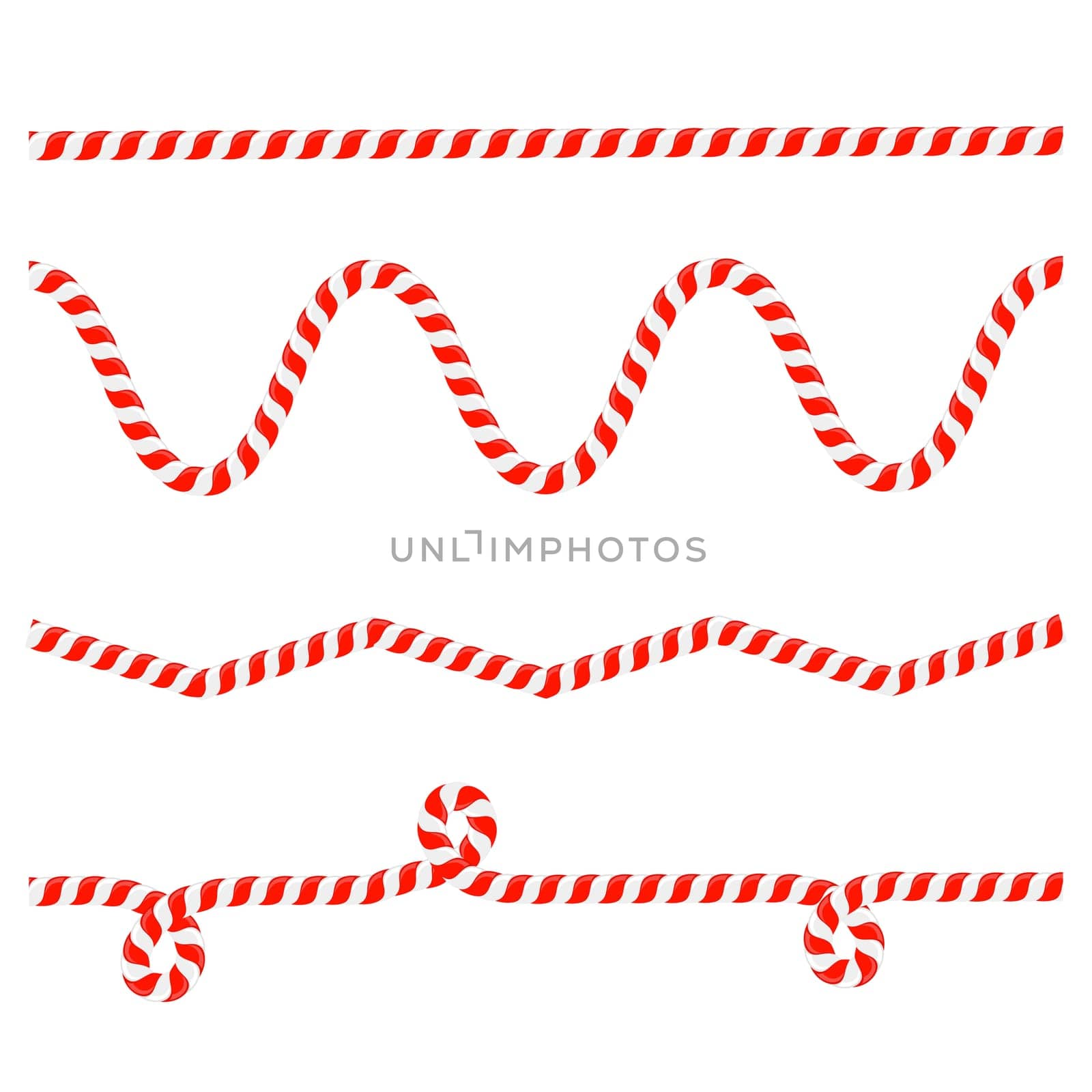 Vector Christmas candy cane lines isolated on white background. Xmas symbol. Traditional xmas candy with red and white stripes. Santa caramel cane with striped pattern.