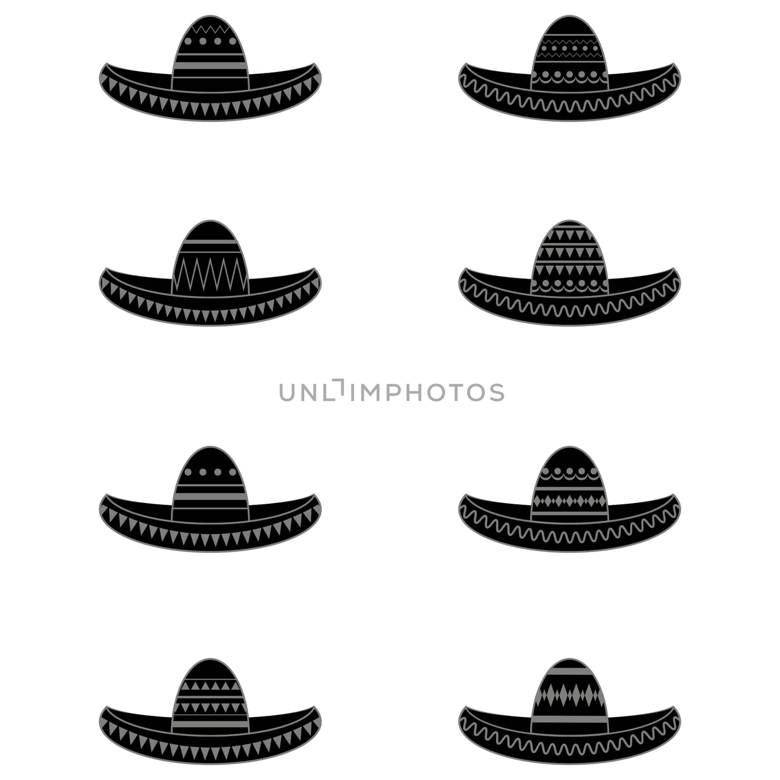 Vector Mexican sombrero set. Cinco de mayo symbol isolated on white background.