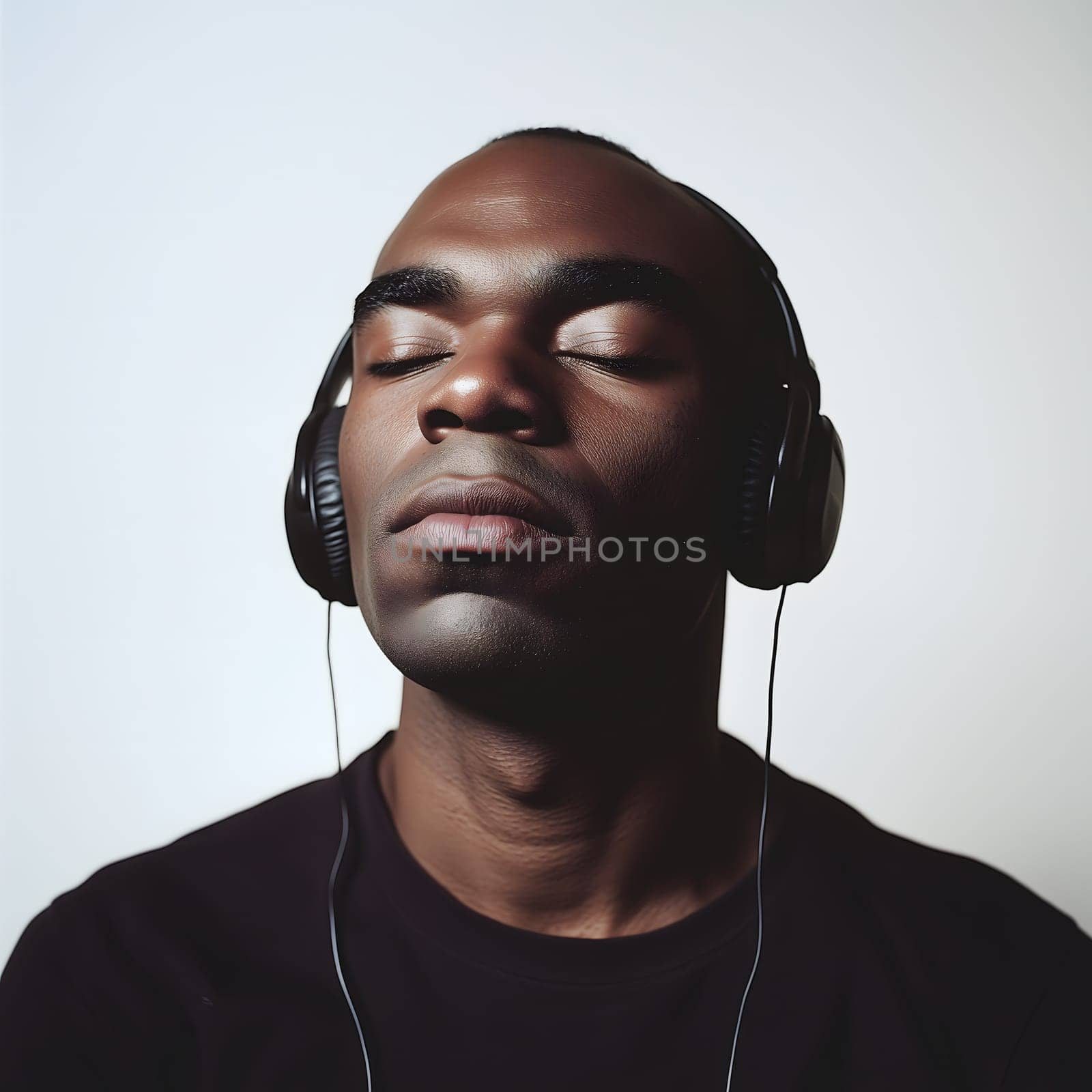 African American Man with earphones listening to Music Art