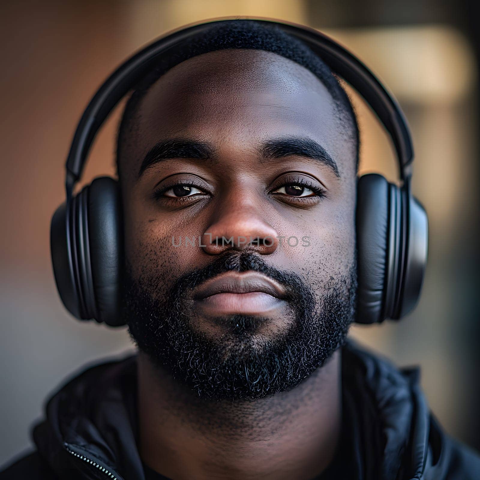 African American Man with earphones listening to Music Art