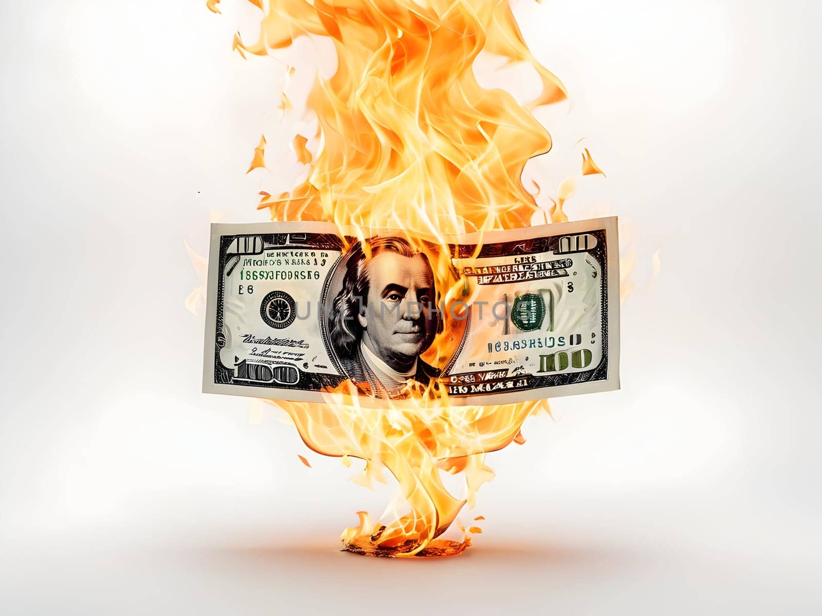 Dollars on fire business concept