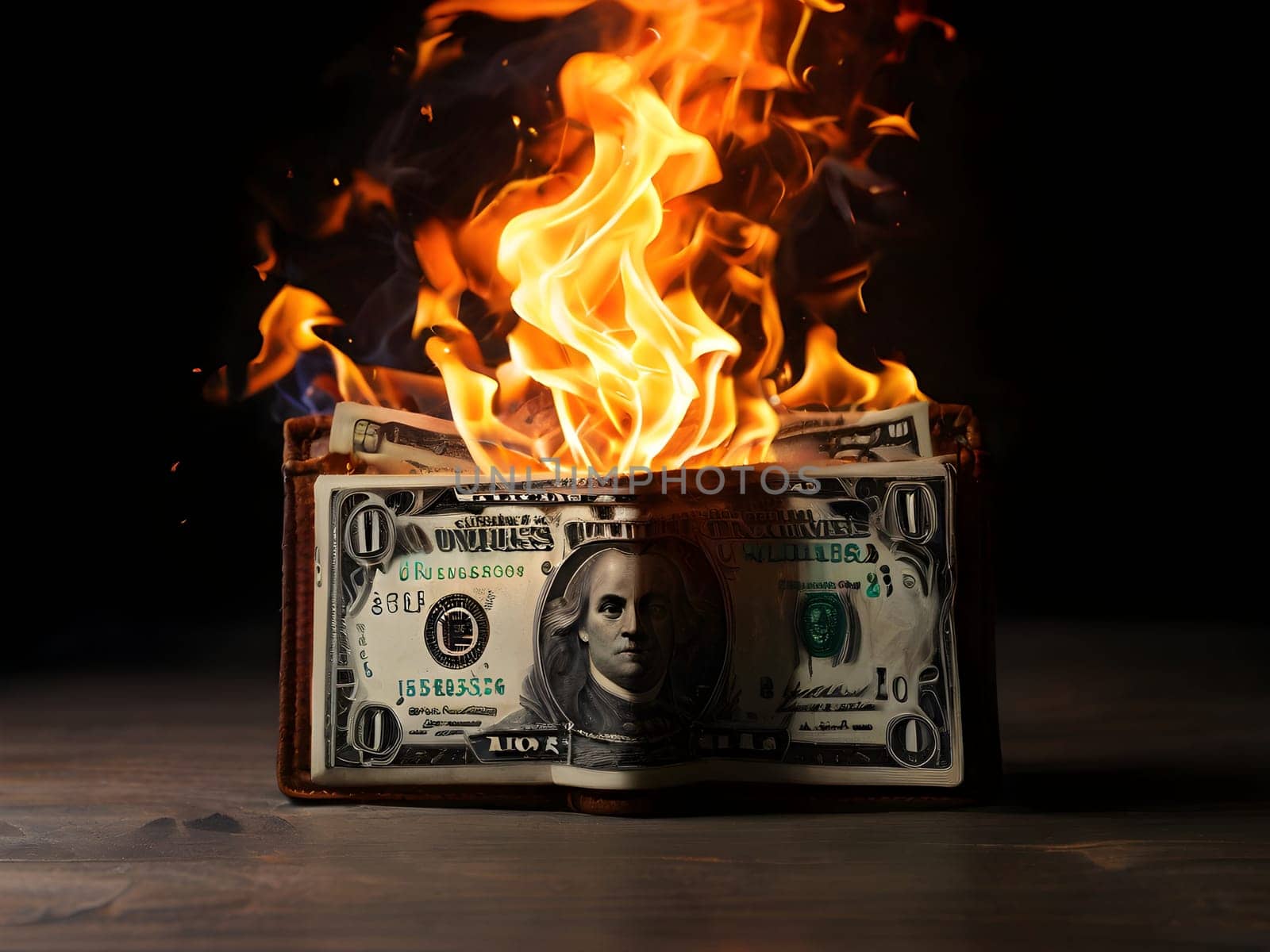 Dollars on fire business concept