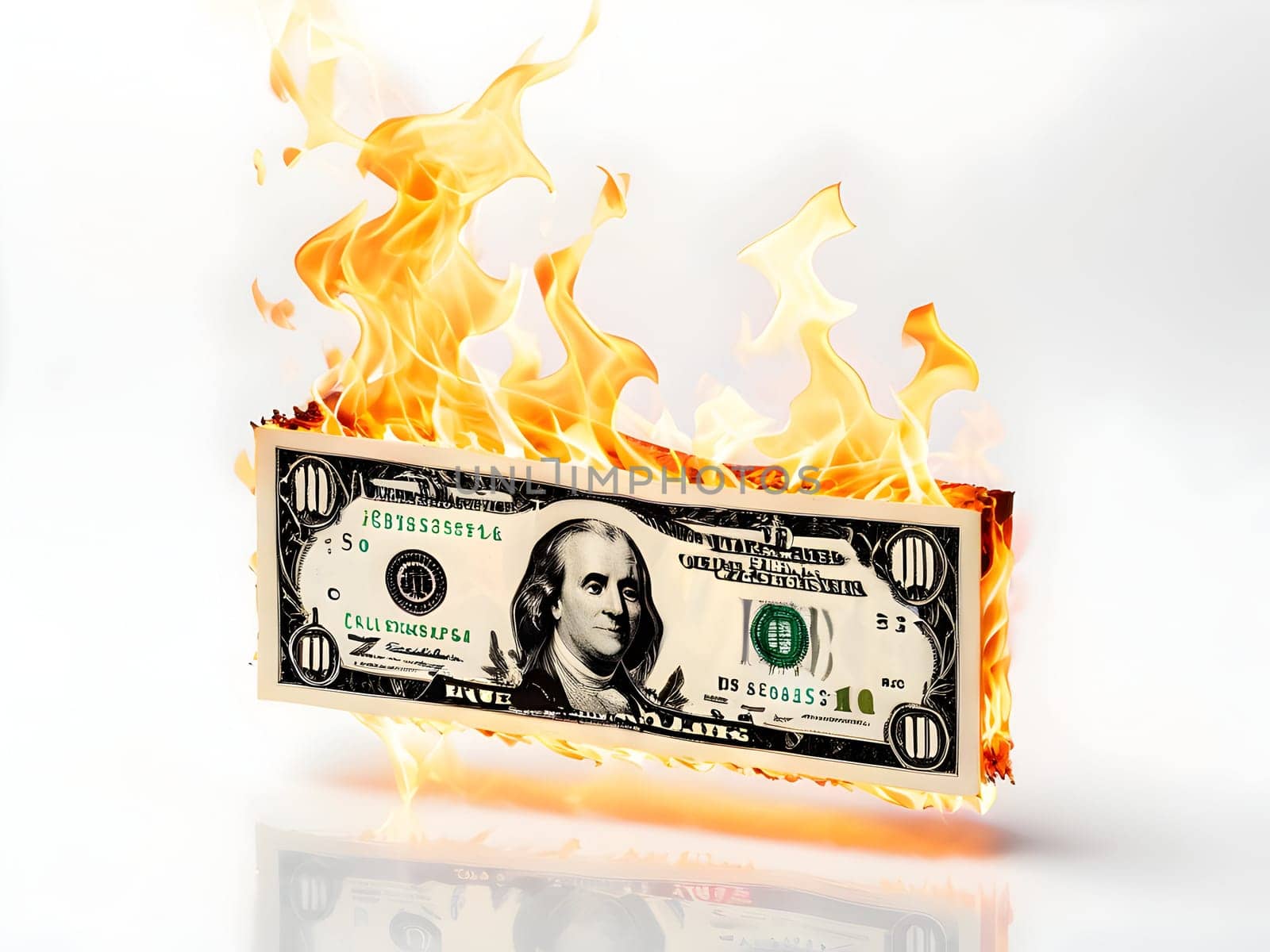 Dollars on fire business concept