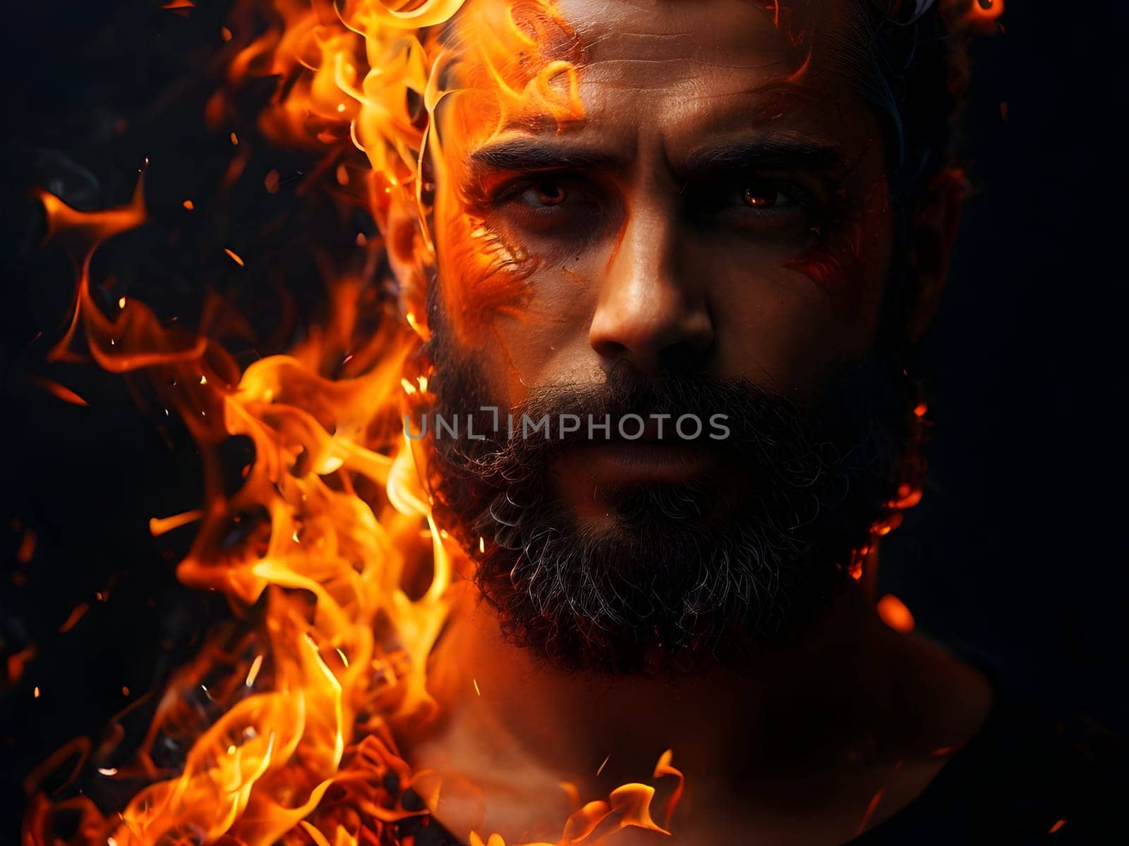 Handsome bearded man on fire