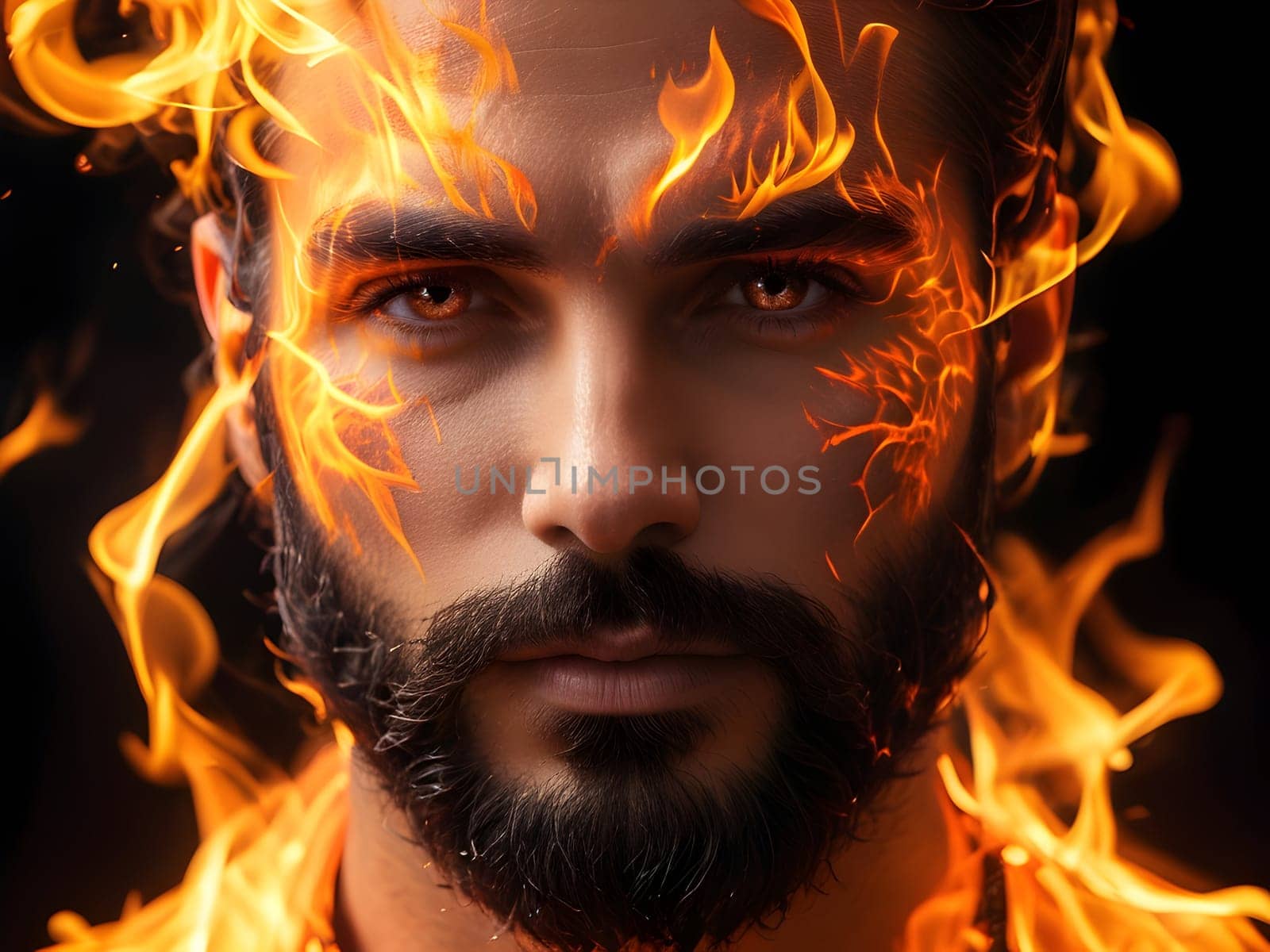 Handsome bearded man on fire