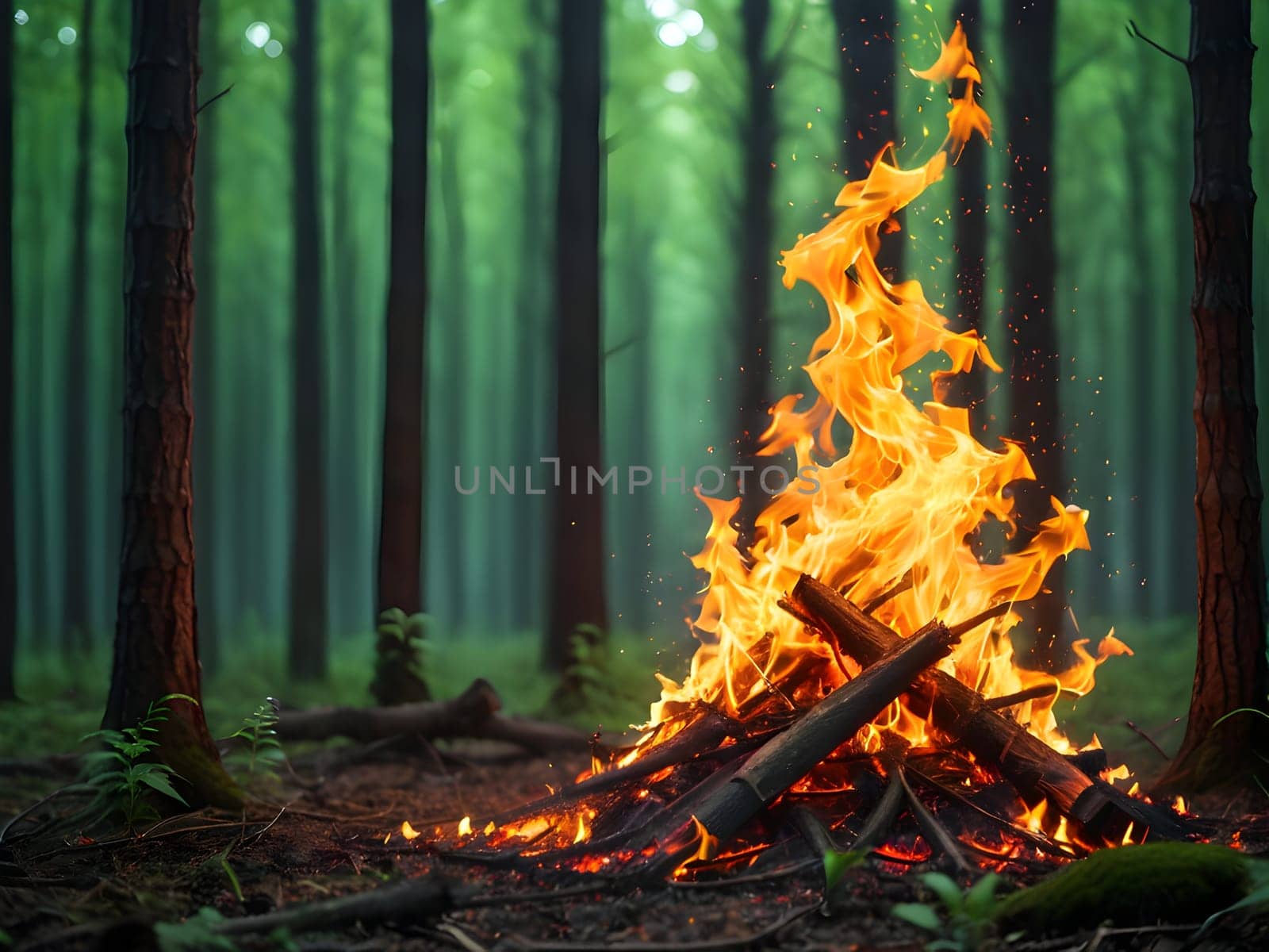 Fire flames in the forest