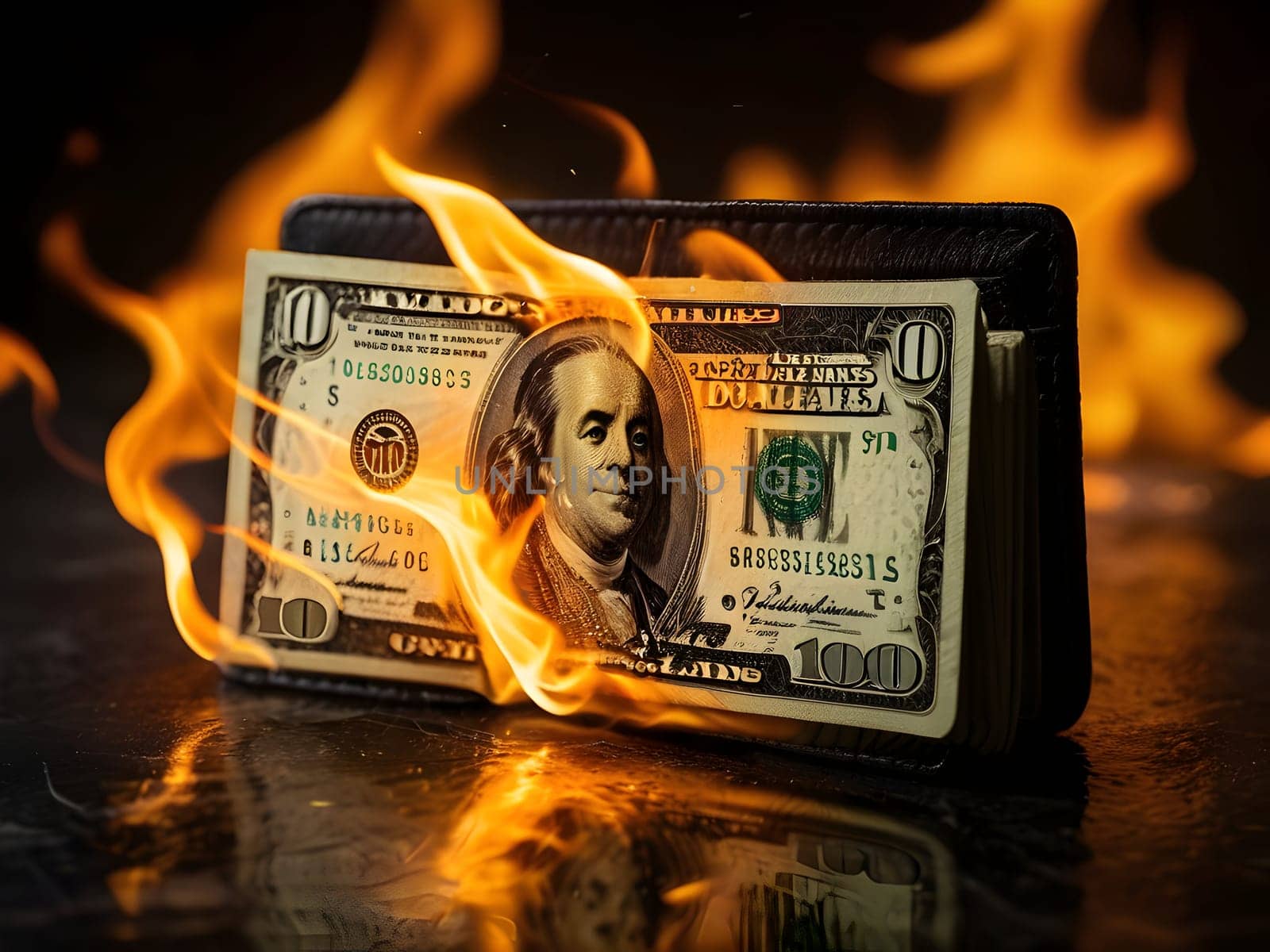 Dollars on fire business concept