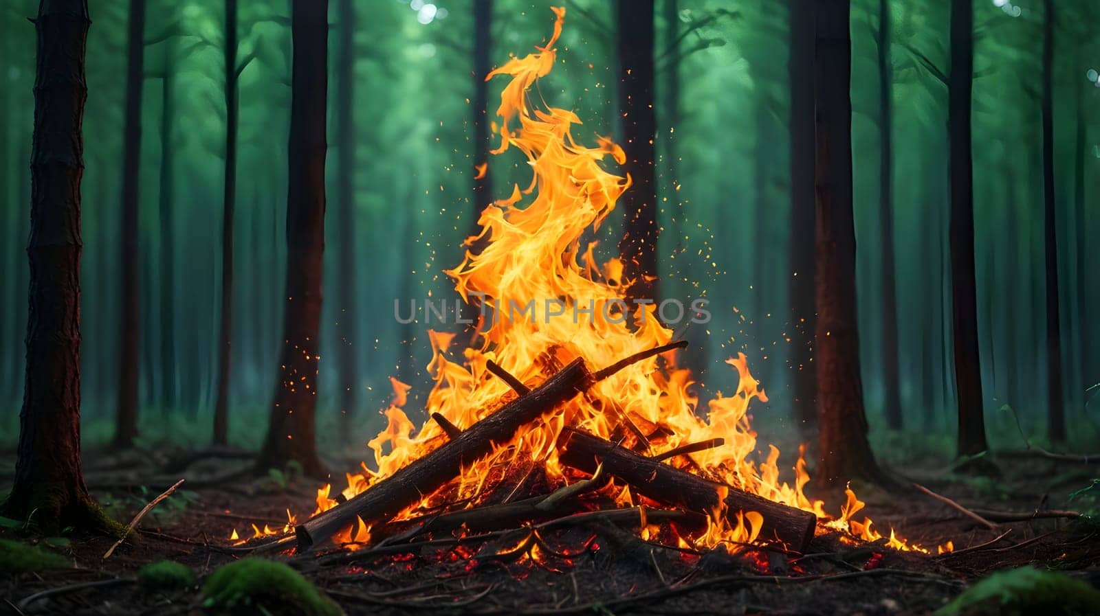 Fire flames in the forest