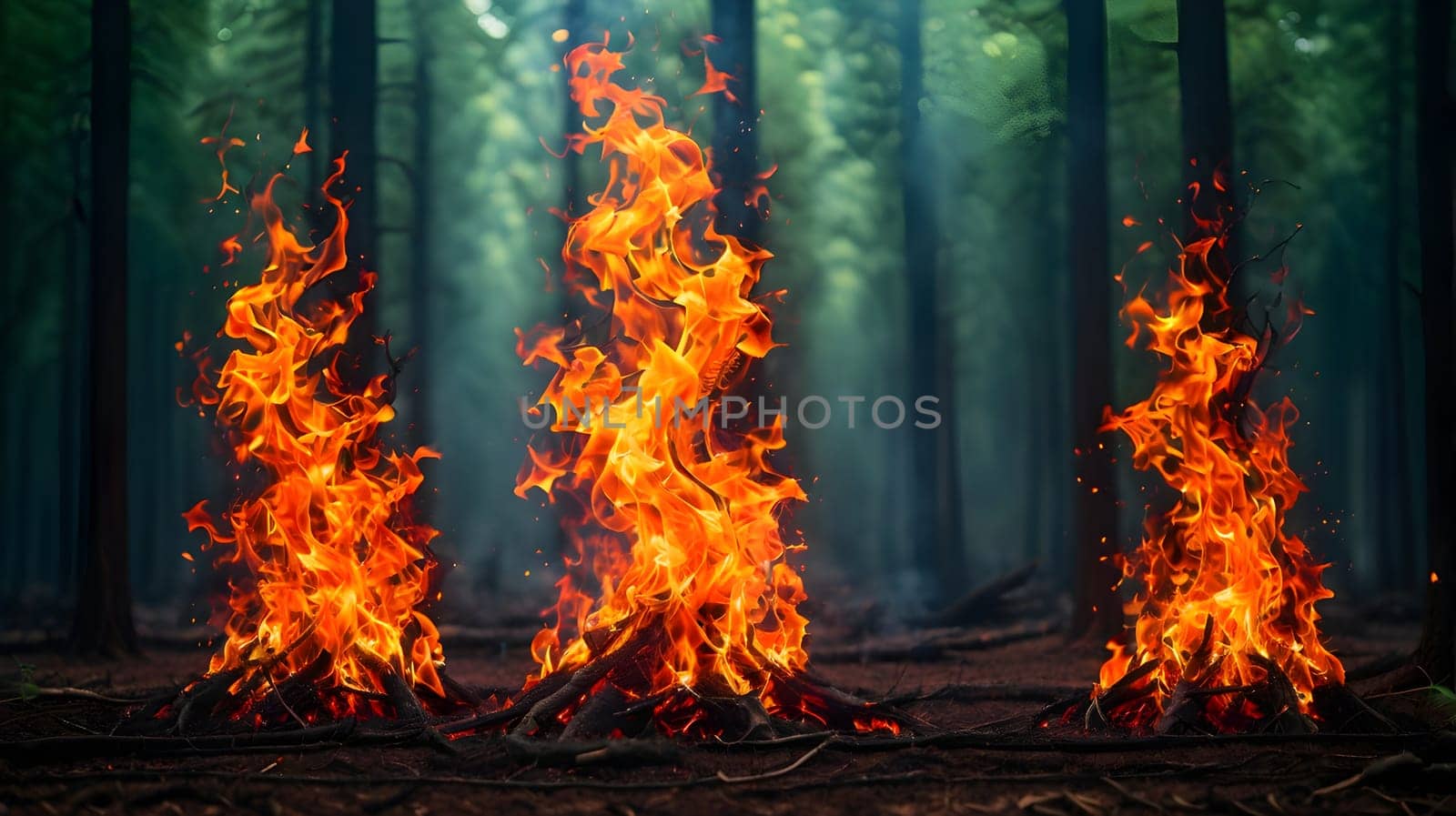 Fire flames in the forest