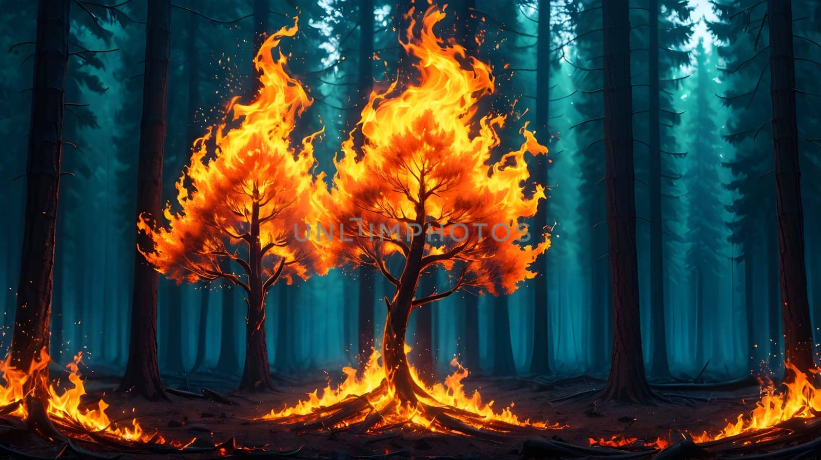 Fire flames in the forest