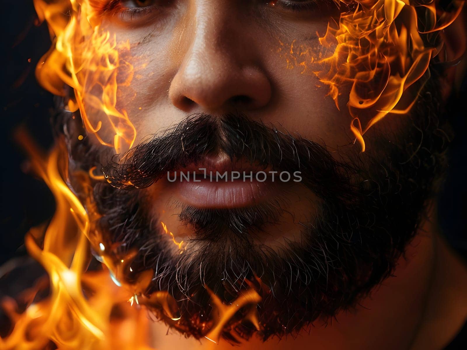 Handsome bearded man on fire