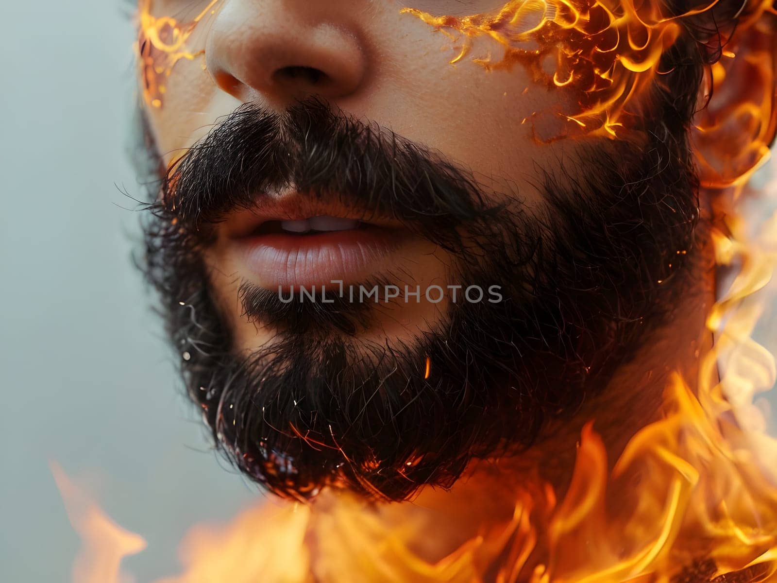 Handsome bearded man on fire
