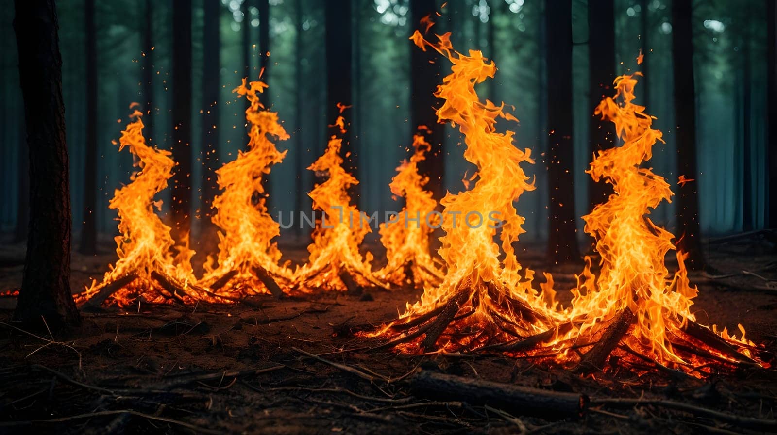 Fire flames in the forest