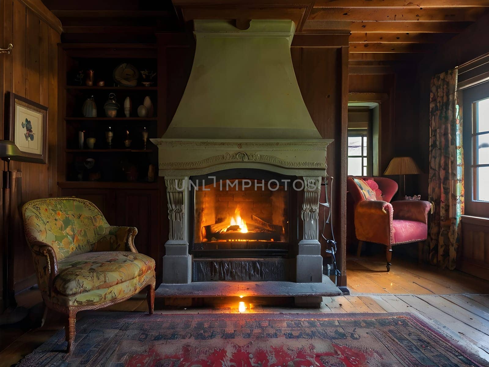 Fireplace in cozy old house