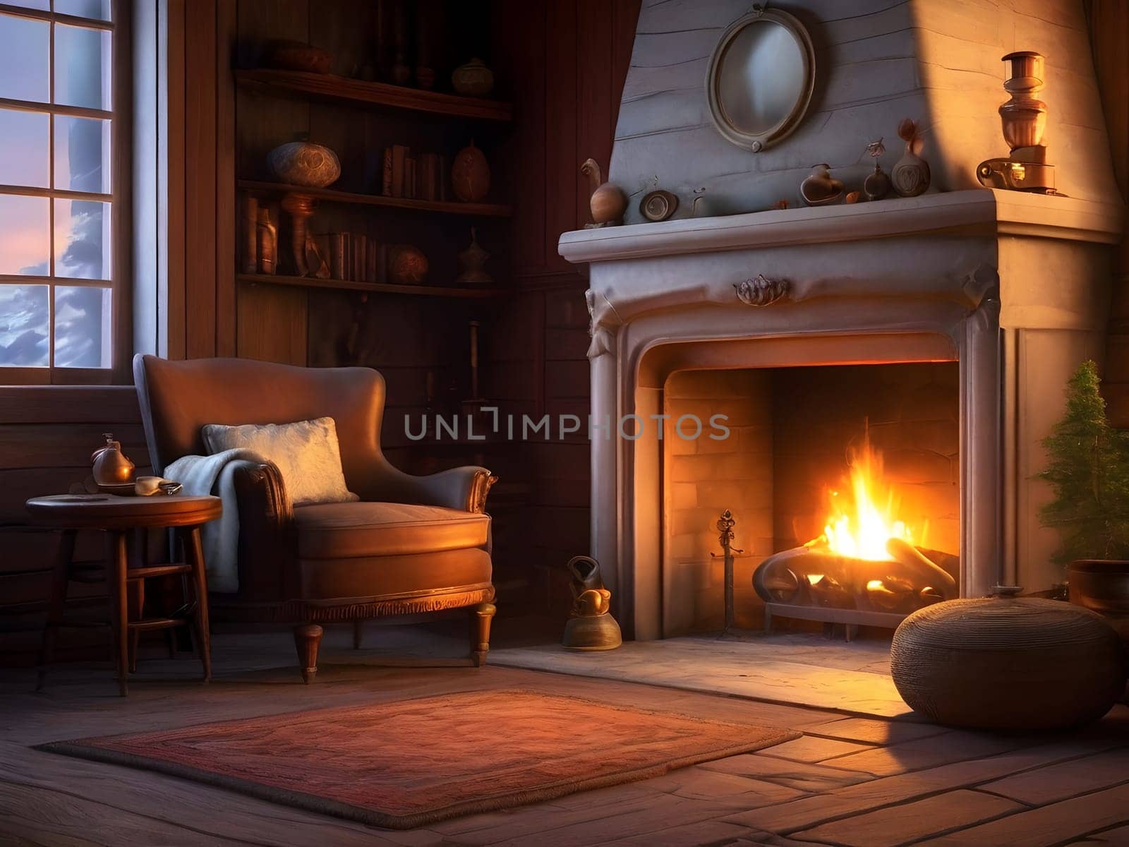 Fireplace in cozy old house