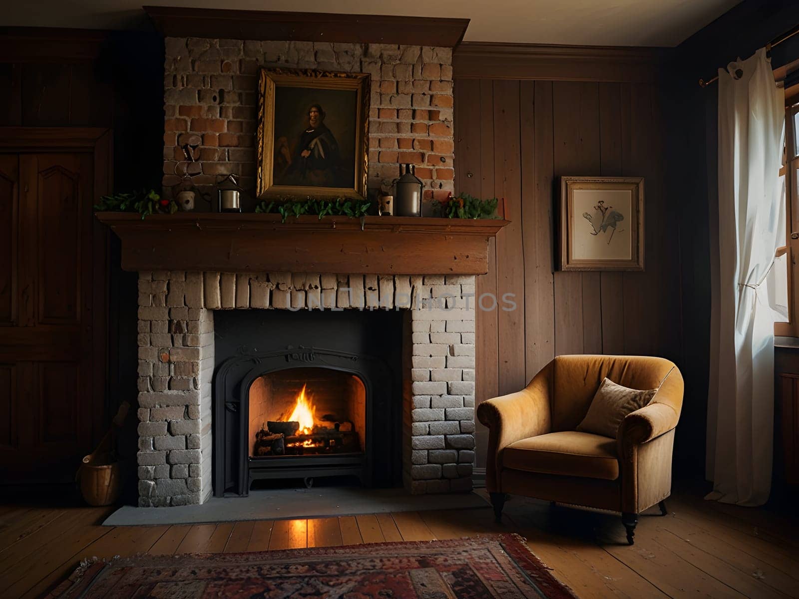 Fireplace in cozy old house