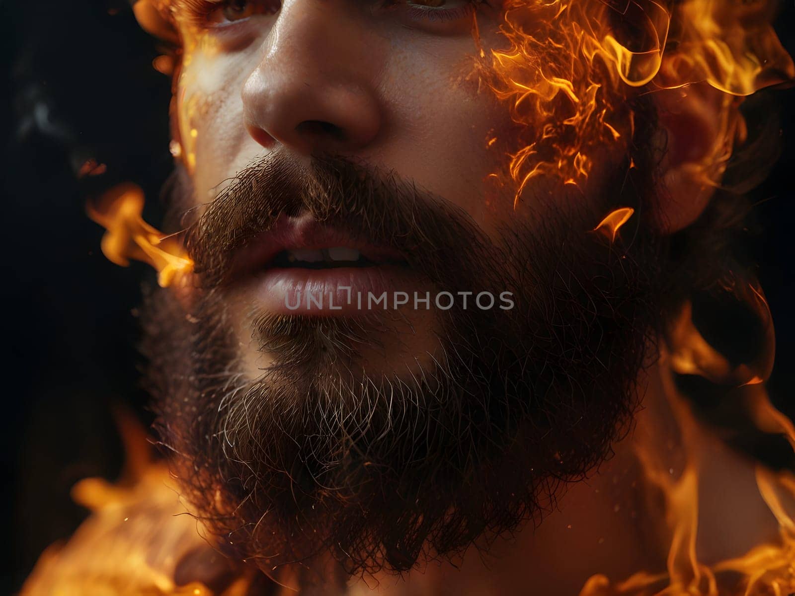 Handsome bearded man on fire