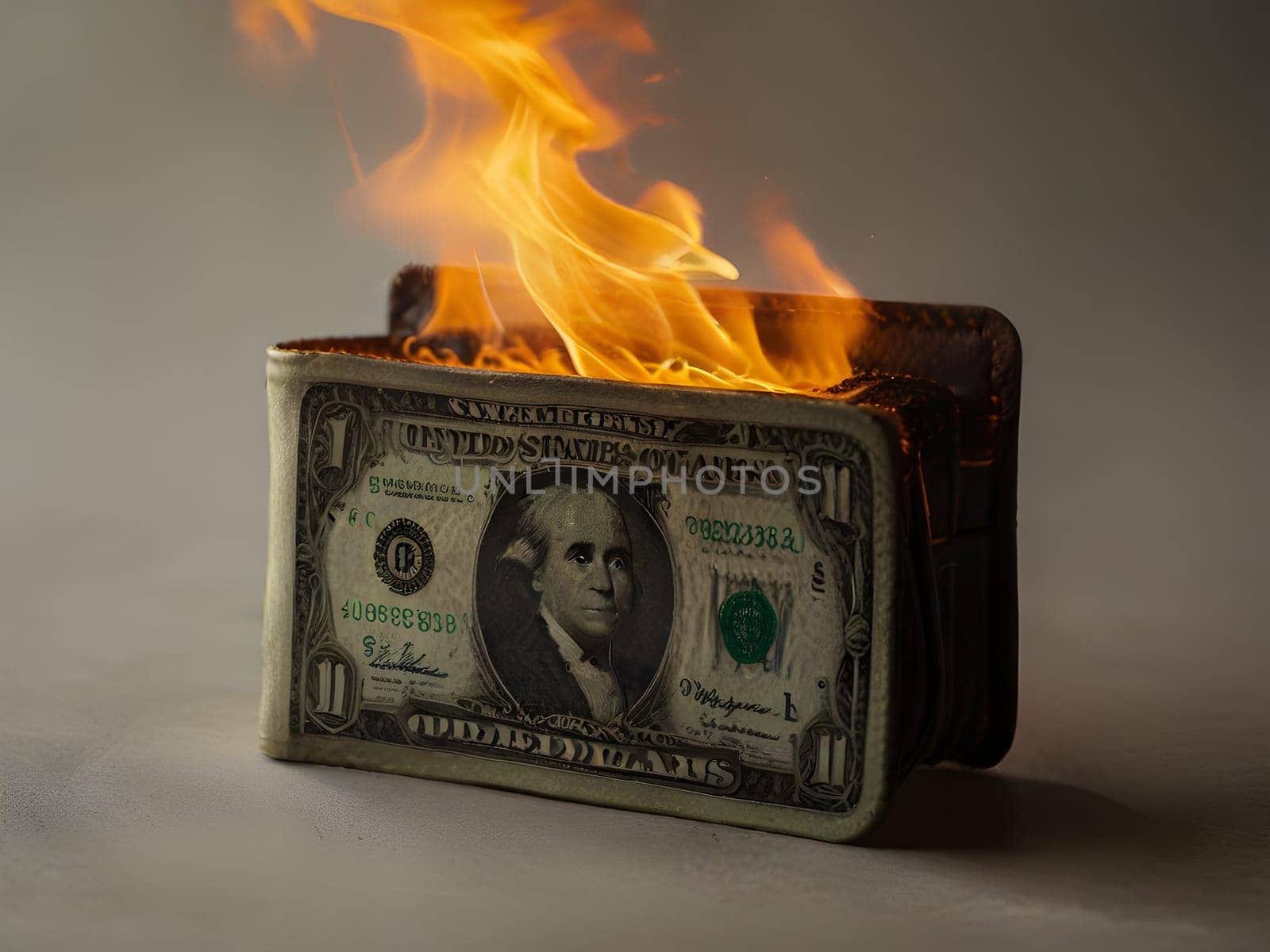 Dollars on fire business concept