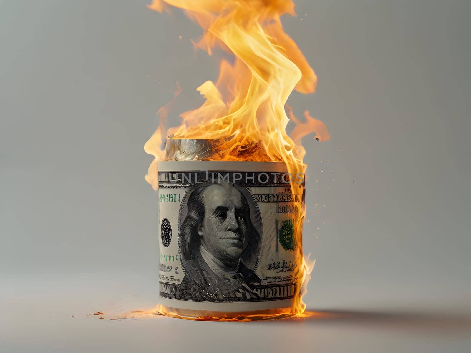 Dollars on fire business concept
