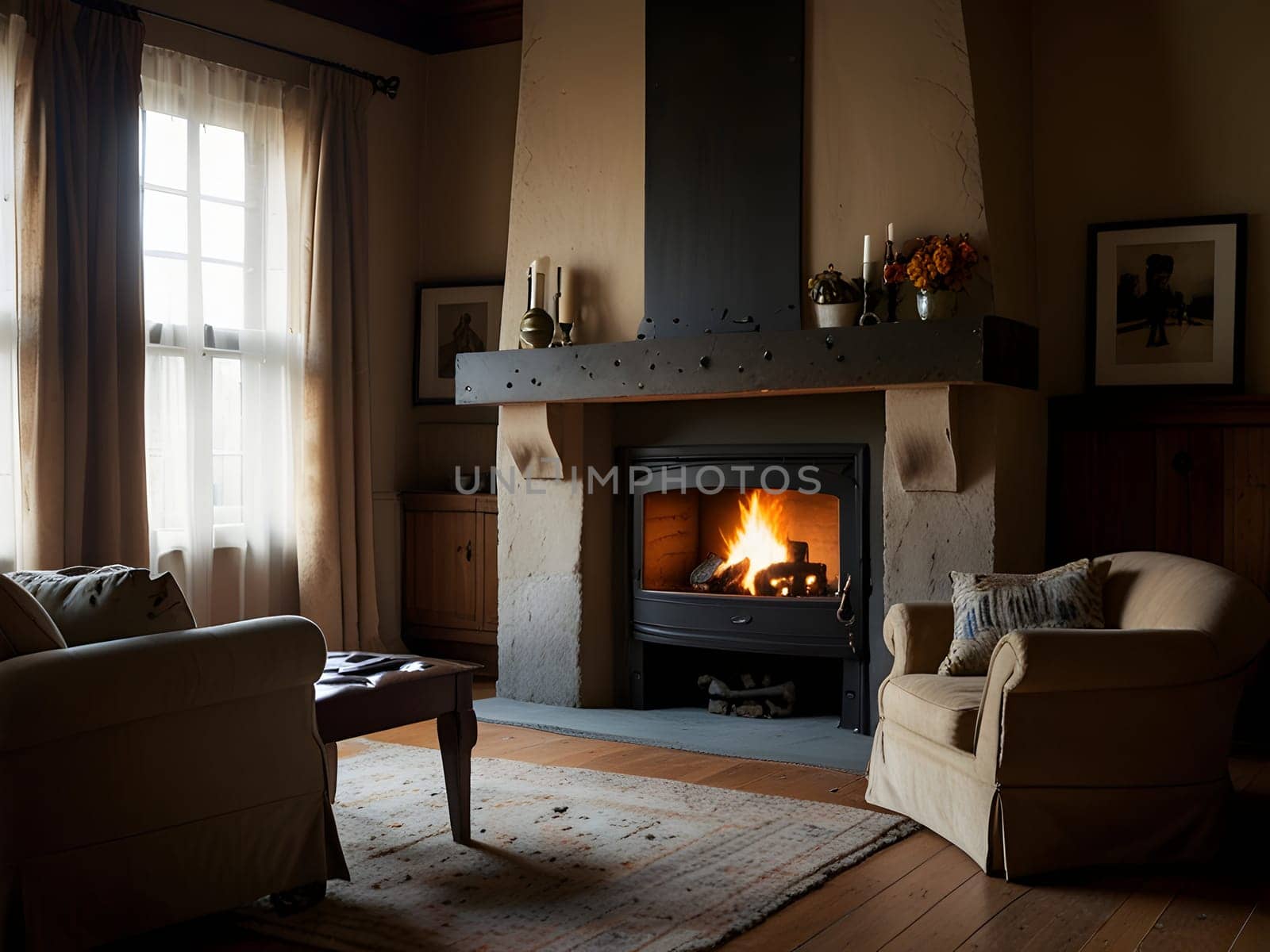 Fireplace in cozy old house