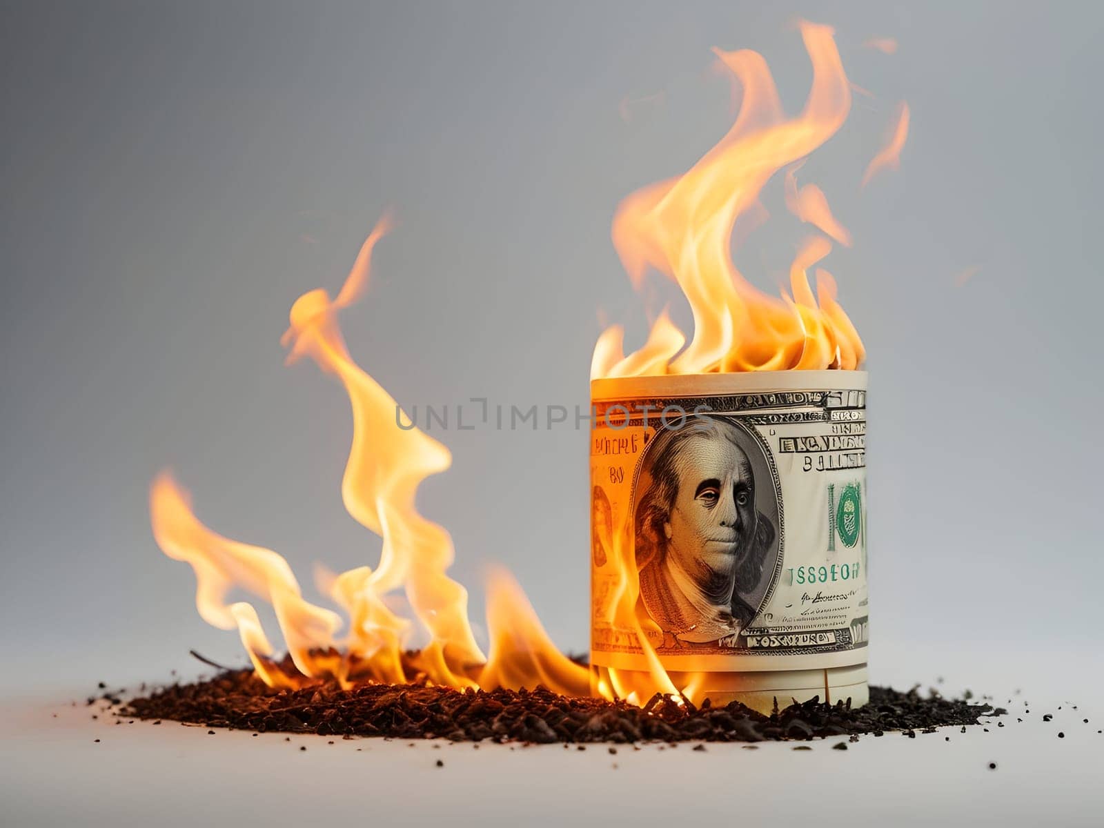 Dollars on fire business concept
