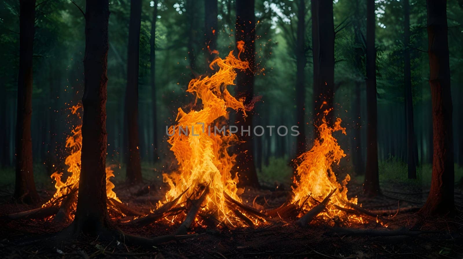 Fire flames in the forest