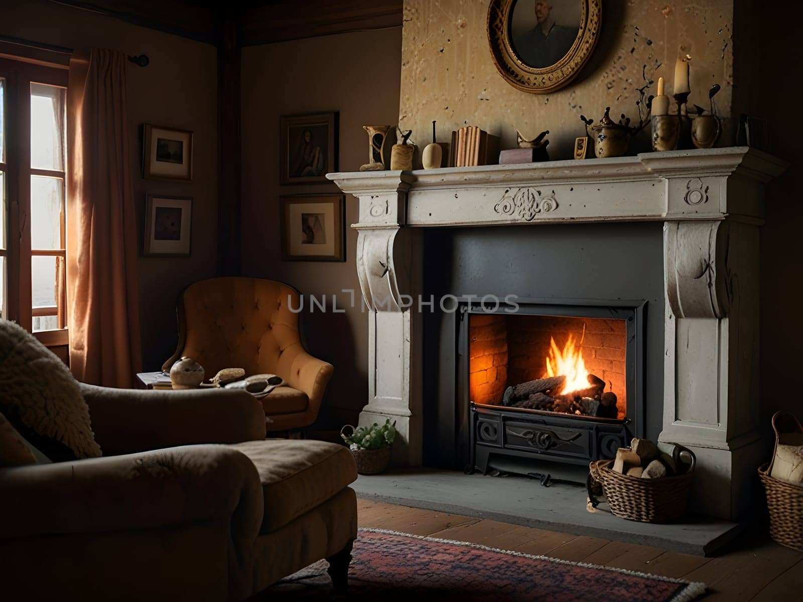Fireplace in cozy old house