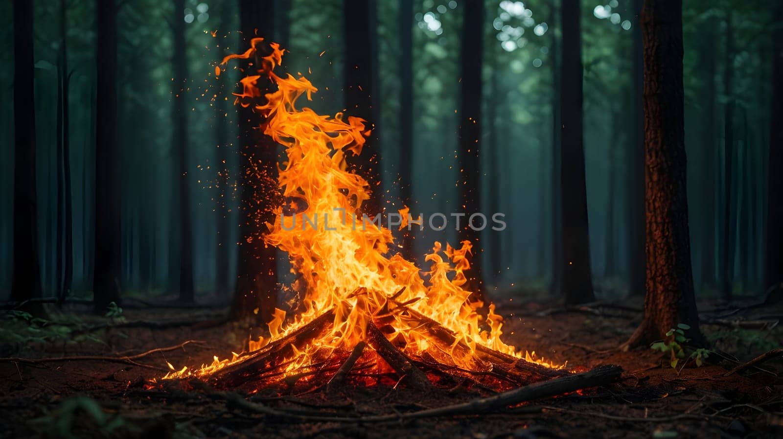 Fire flames in the forest