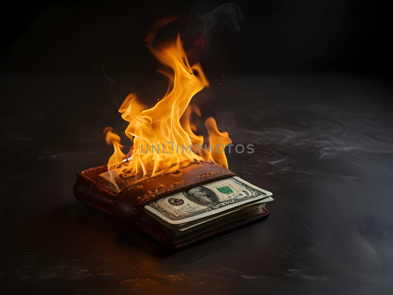 Dollars on fire business concept