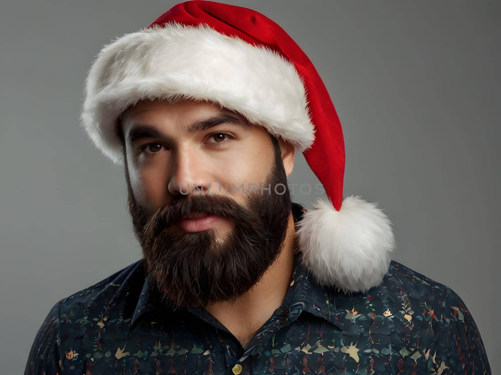 Bearded man with the Santa hat