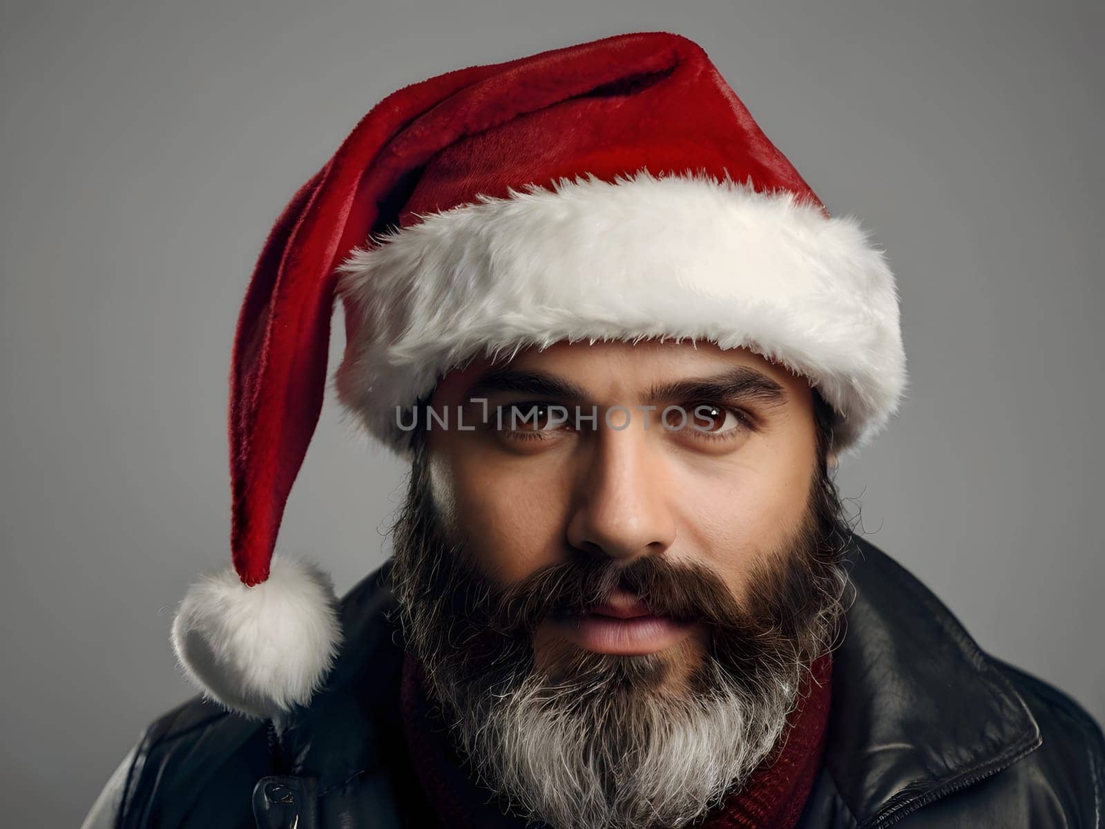 Bearded man with the Santa hat