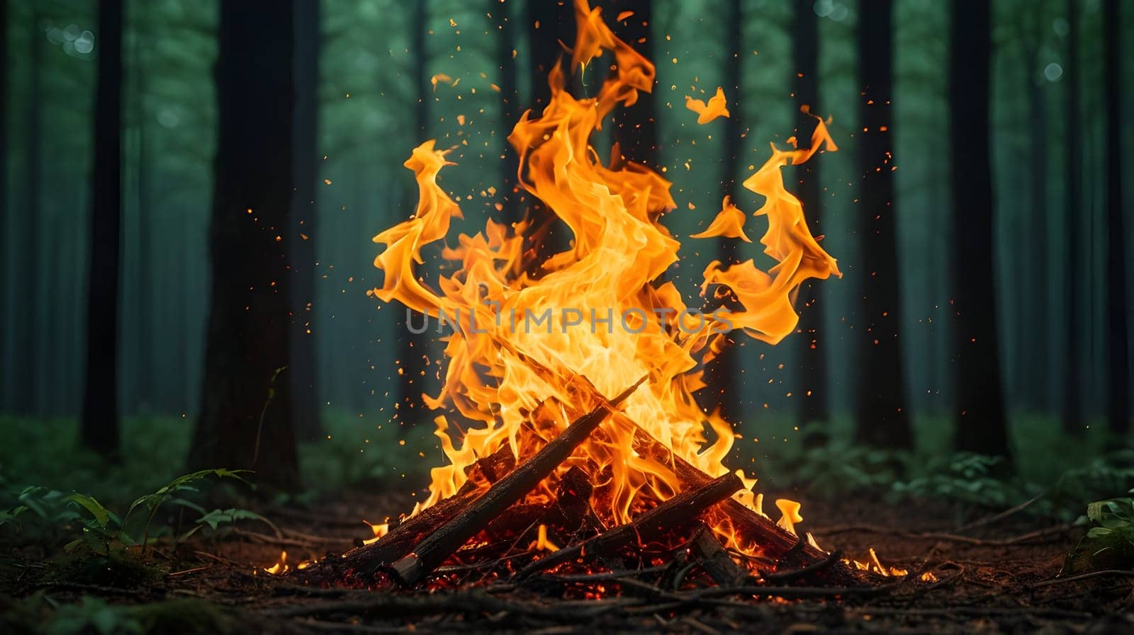Fire flames in the forest