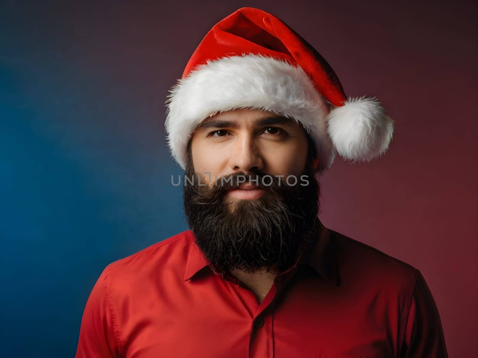 Bearded man with the Santa hat