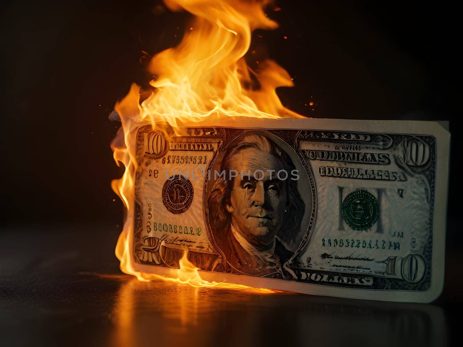 Dollars on fire business concept