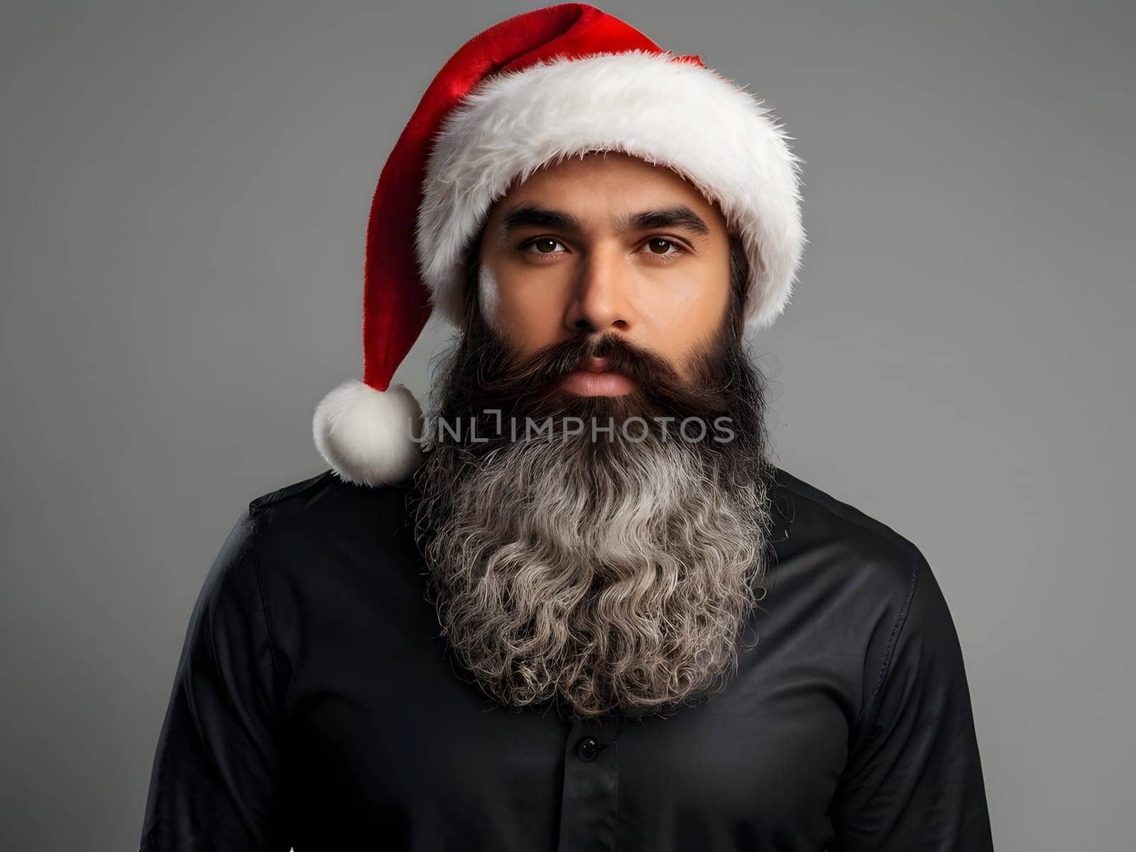 Bearded man with the Santa hat