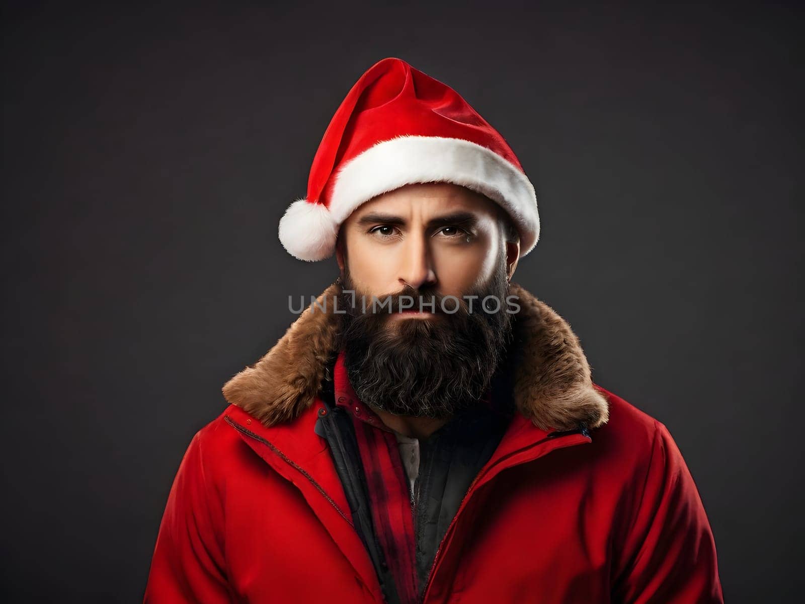Bearded man with the Santa hat