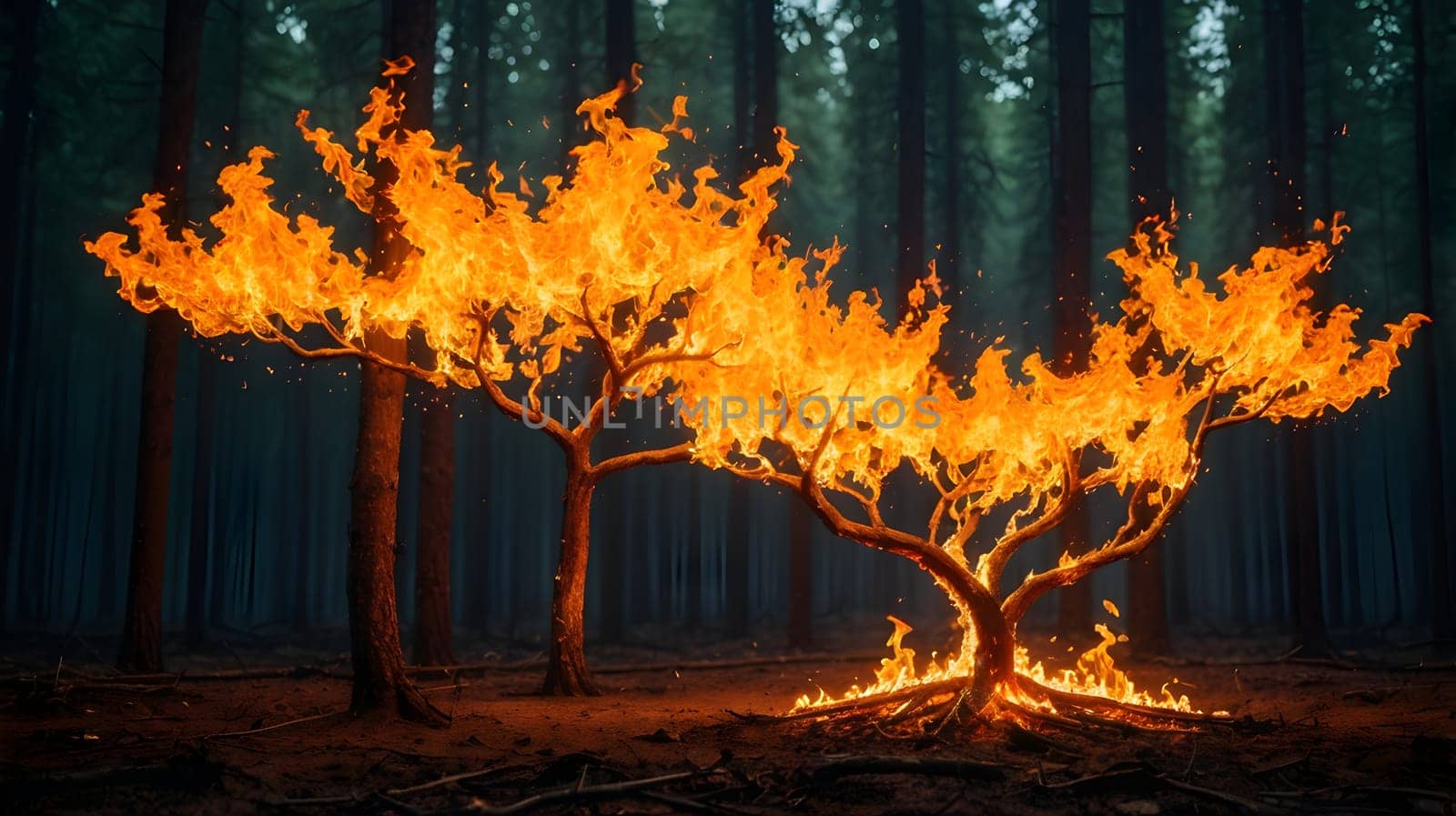 Fire flames in the forest