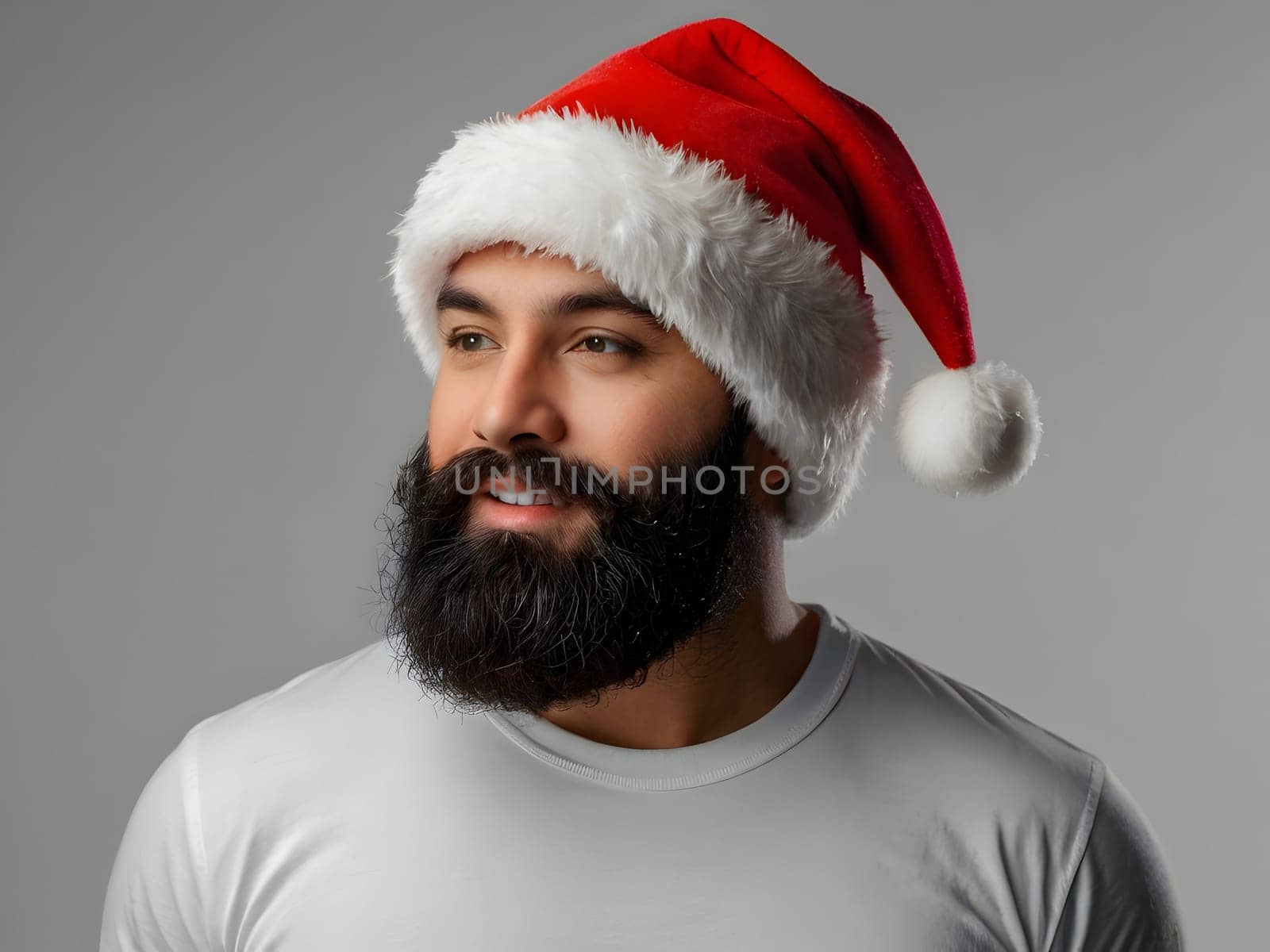 Bearded man with the Santa hat