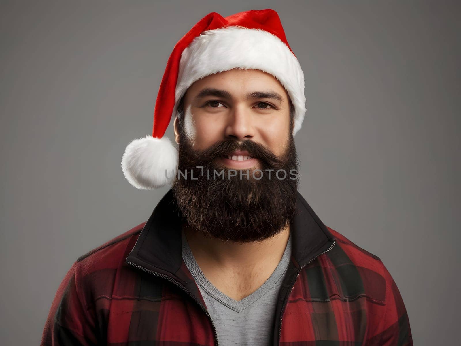 Bearded man with the Santa hat