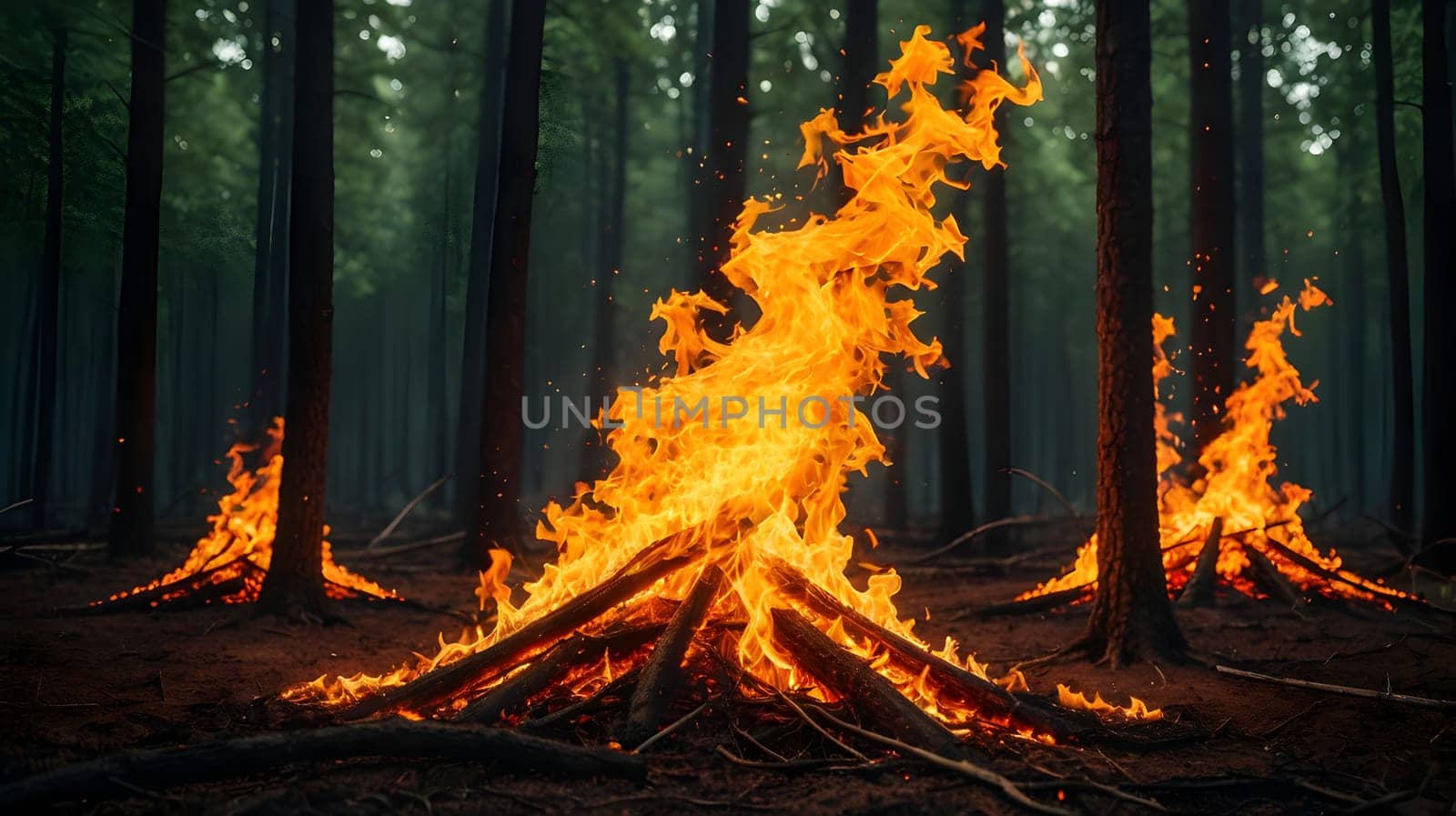 Fire flames in the forest