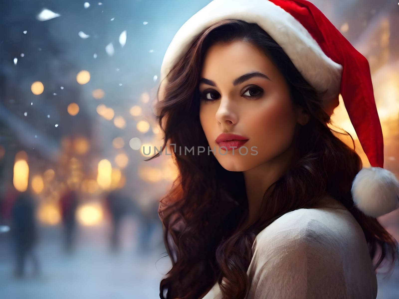 Cute woman in the Santa hat