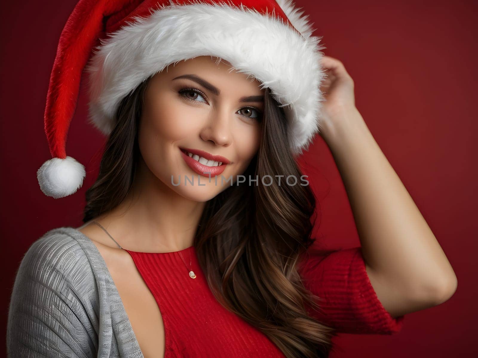 Cute woman in the Santa hat