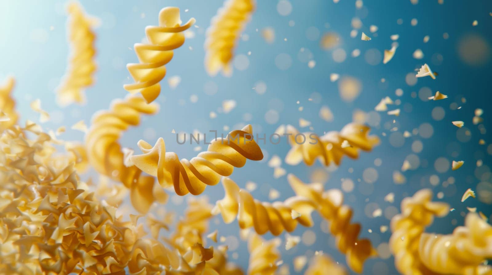 Conceptual representation of spinning pasta forming a whirlwind, symbolizing adventure