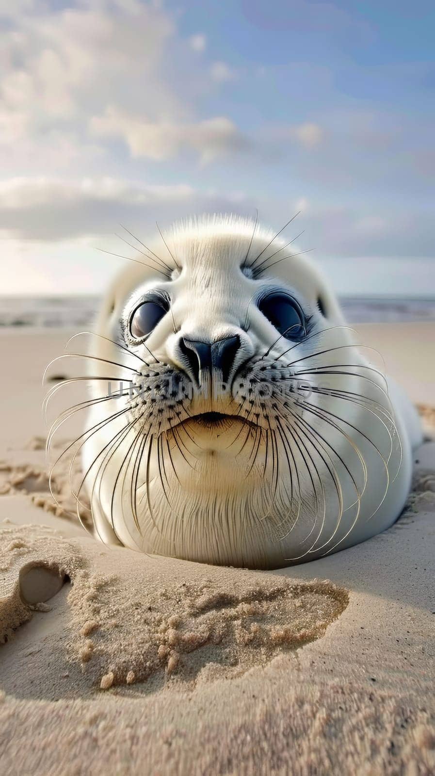 Cute baby seals rolling around on sandy beaches, their whiskers twitching as they play